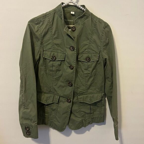 Banana Republic Utility Jacket Womens small Green Military Style Button-Up - Picture 1 of 6